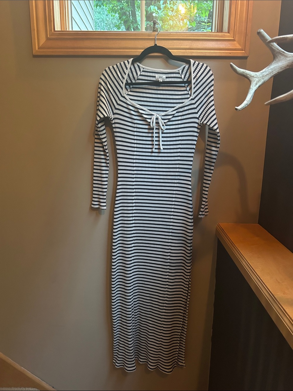 Aerie Long Sleeve Knit Tie Front Maxi Dress - Striped - Picture 3 of 4